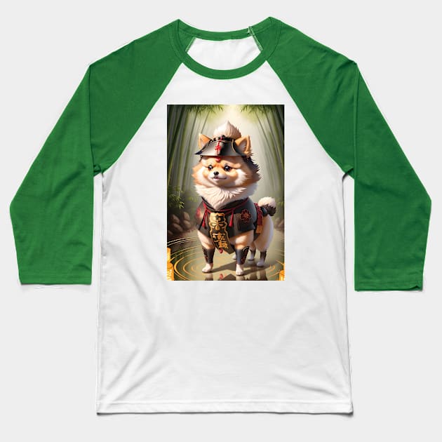 A cute samurai pomeranian Baseball T-Shirt by akwl.design